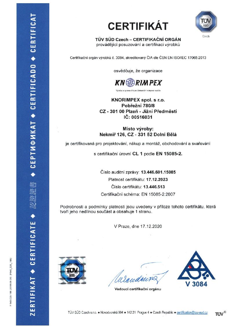 Certifikát 150085 do 17.12