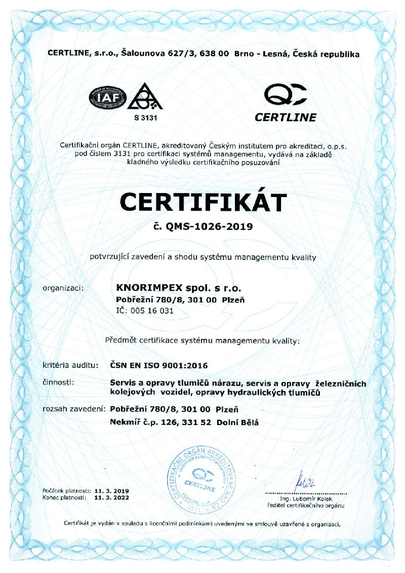 KI Certifikát ISO 9001 do 11.3